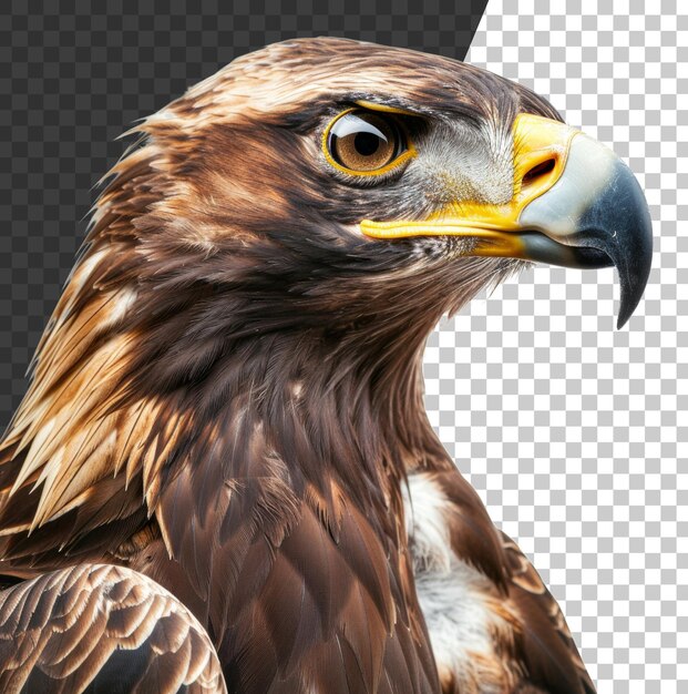 PSD majestic golden eagle head closeup auf transparentem hintergrund stock png