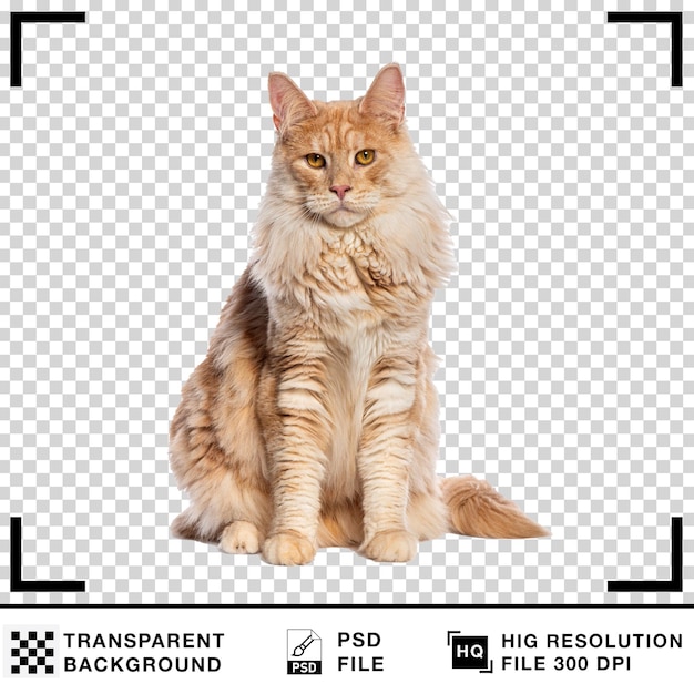 Majestic Maine Coon Katze mit orangefarbenem Fell auf durchsichtigem Hintergrund