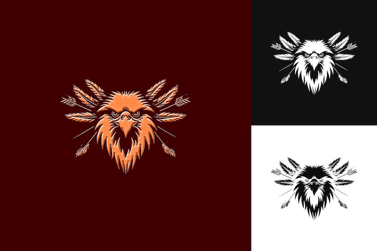 PSD majestic native american eagle logo con plumas y flechas colecciones de diseño vectorial abstracto