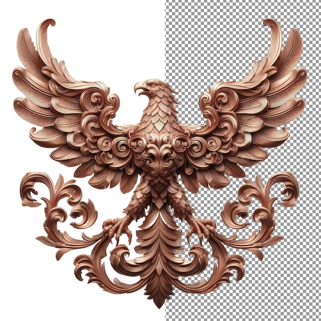 Majestic wings striking 3d gold eagle, der auf einer durchsichtigen leinwand schwebt