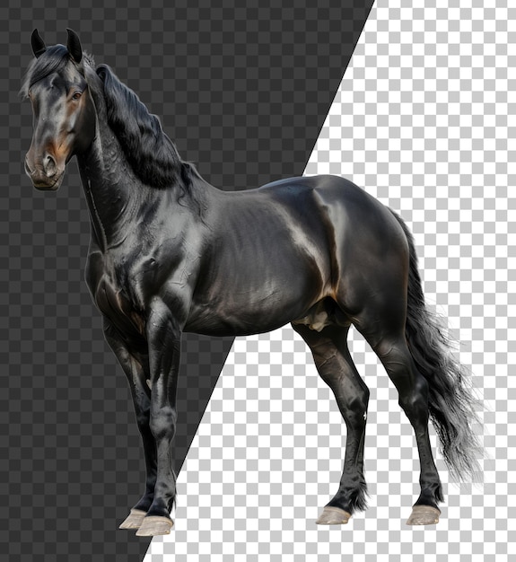 Majestico cavalo preto galopando livremente em fundo transparente