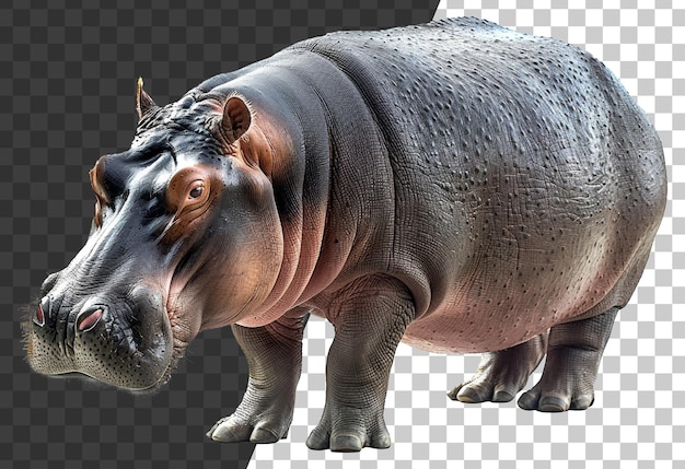 PSD majestico hipopótamo de pie con una poderosa presencia en un fondo transparente
