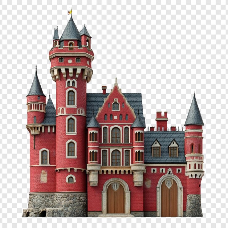 PSD le majestueux château rouge, une architecture de conte de fées