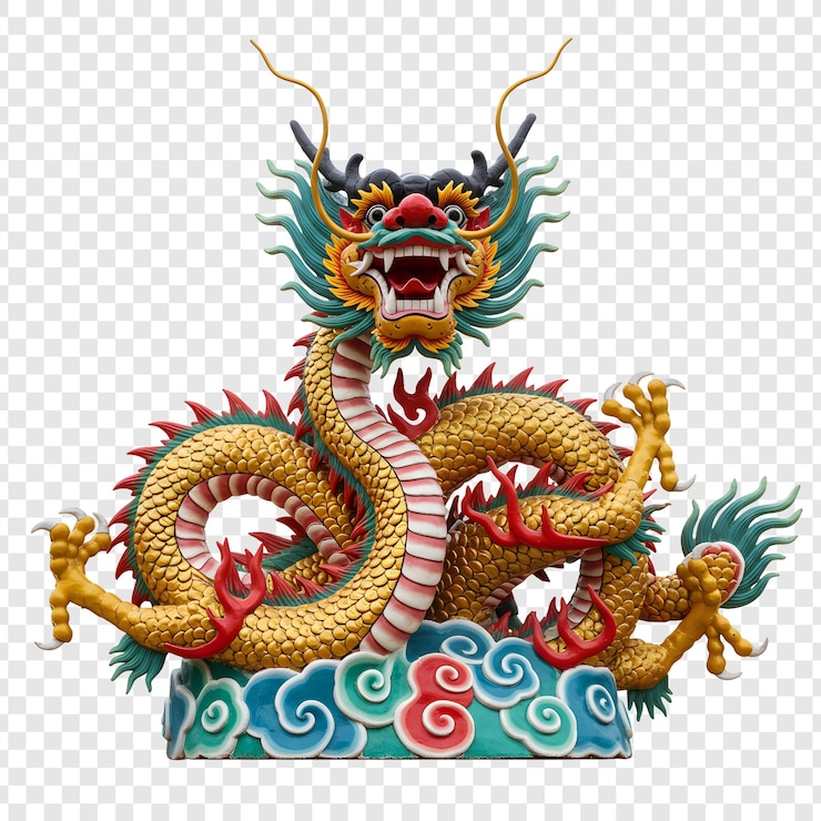 PSD la majestuosa escultura del dragón dorado chino