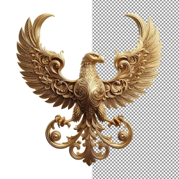 PSD las majestuosas alas del águila dorada 3d se elevan en un lienzo transparente