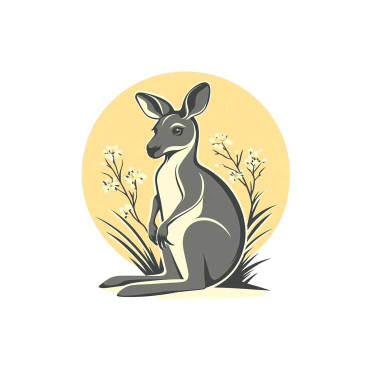 PSD el majestuoso canguro en el círculo floral del atardecer ilustración de la vida silvestre australiana