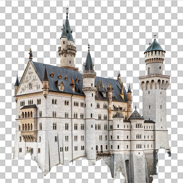 PSD el majestuoso castillo medieval aislado sobre un fondo transparente