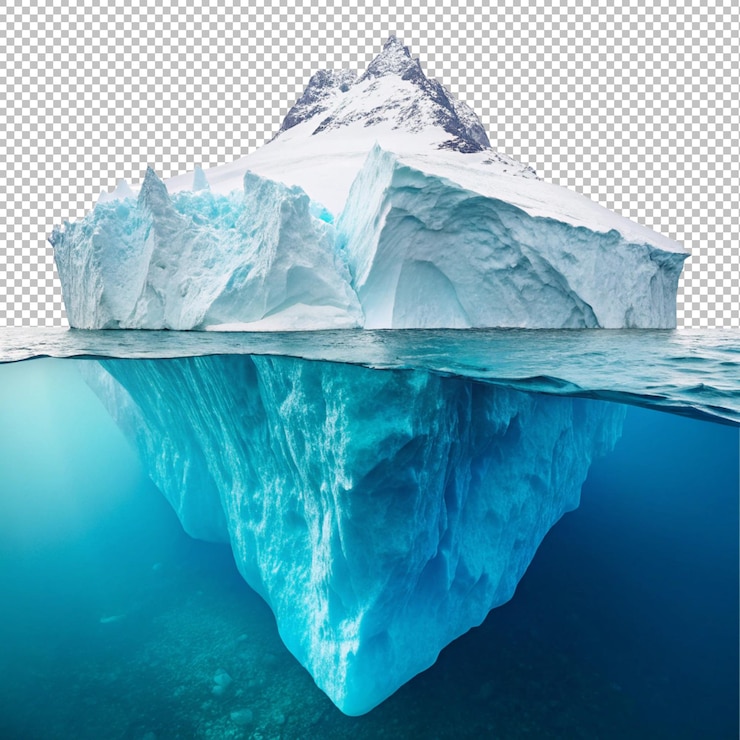 PSD el majestuoso iceberg o el hielo glacial sobre un fondo transparente