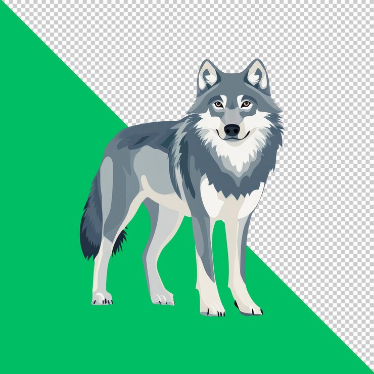 PSD el majestuoso lobo gris de pie con orgullo ilustración vectorial