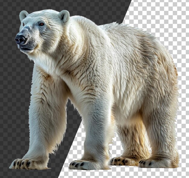 El majestuoso oso polar de pie sobre un fondo transparente