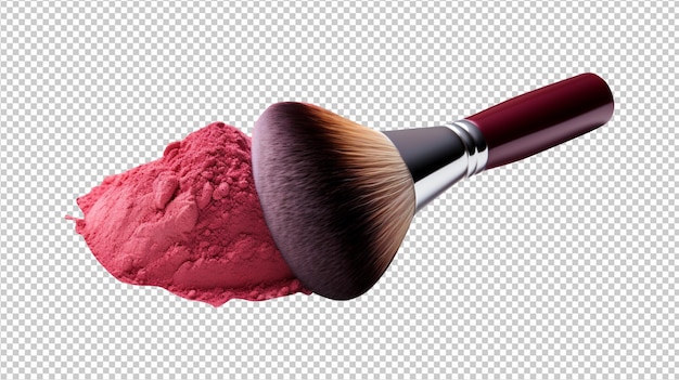 Make-up-Pinsel mit rotem Pulver auf durchsichtigem Hintergrund
