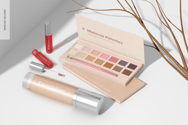 PSD makeup paletten mockup, perspektivische ansicht