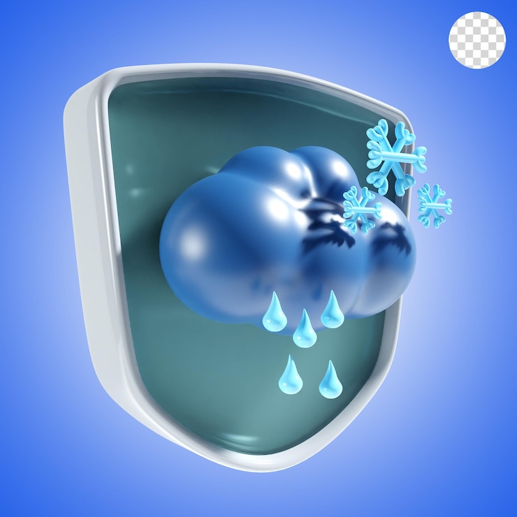 PSD mal tiempo con escudo icono de fondo renderizado en 3d