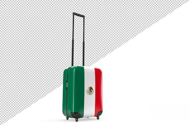 PSD mala de viagem com a bandeira do conceito de viagem do méxico renderização 3d isolada