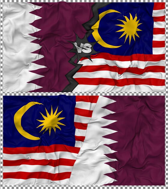 Malaisie contre le Qatar Half Combined Flag Cloth Bump Texture Rendering 3D