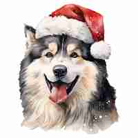 PSD malamute do alasca com um chapéu de papai noel na cabeça