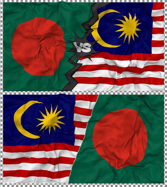 Malasia contra Bangladesh Media bandera combinada Construcción de la tela de la bandera en 3D