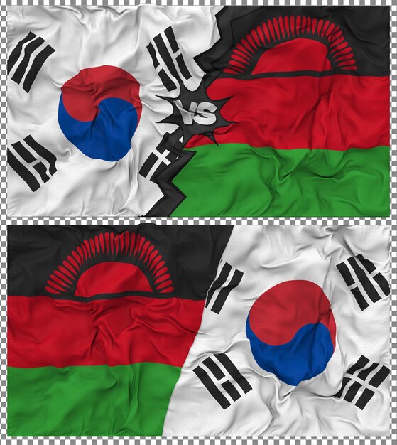 Le Malawi contre la Corée du Sud Half Combined Flag Cloth Bump Texture Rendering 3D