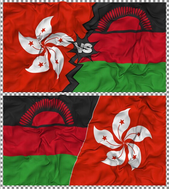 Le Malawi contre Hong Kong Half Combined Flag Cloth Bump Texture Rendering en 3D