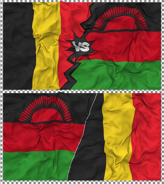 Malawi vs Belgio Mezz'Unione di bandiera tessuto Bump Texture Rendering 3D