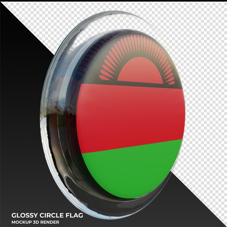 PSD malawi0003 bandera de círculo brillante con textura 3d realista