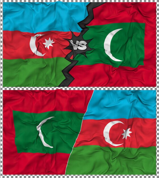 Maldivas contra Azerbaiyán Media bandera combinada con textura 3D de la tela