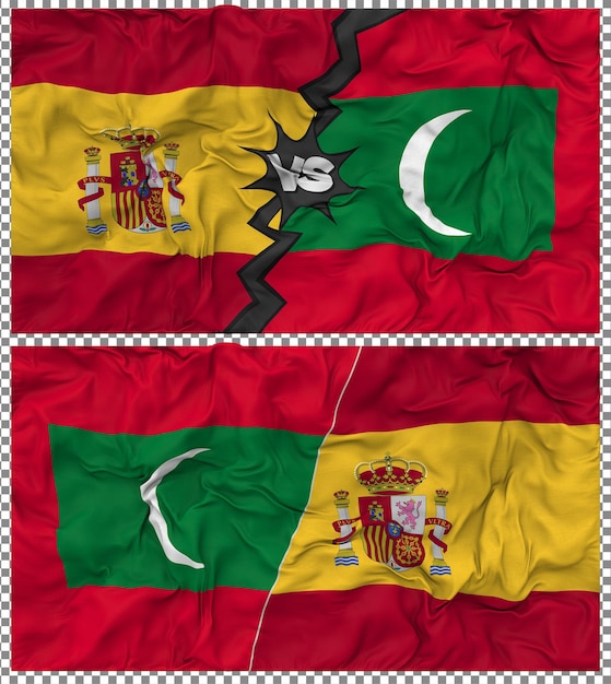 Maldivas contra España Media bandera combinada con textura en 3D