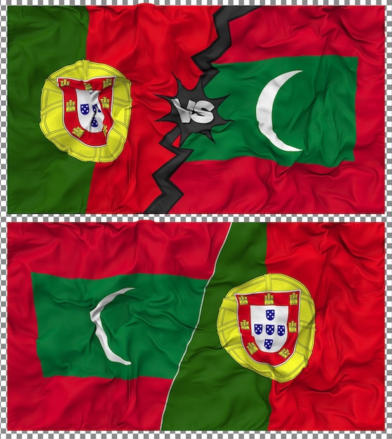 Maldivas contra Portugal Media bandera combinada con textura 3D de la tela