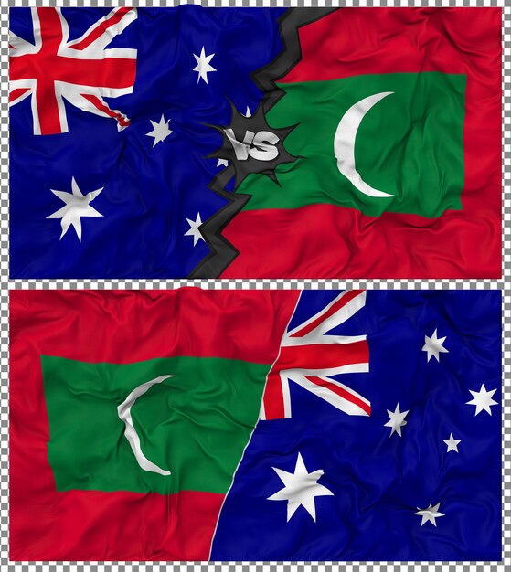 Maldive contro Australia Mezza bandiera combinata Tessuto Bump Texture Rendering 3D