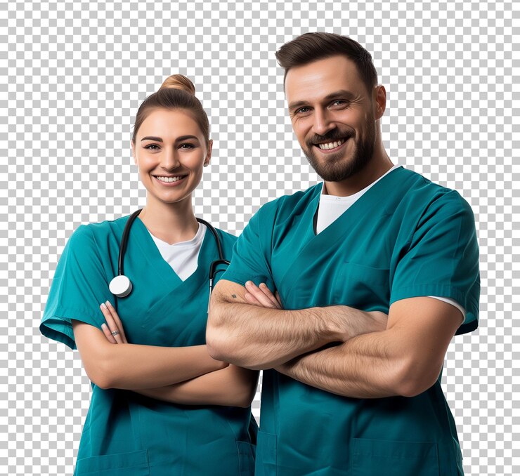 Male and Female Nurse Team Isolated on Transparent Background