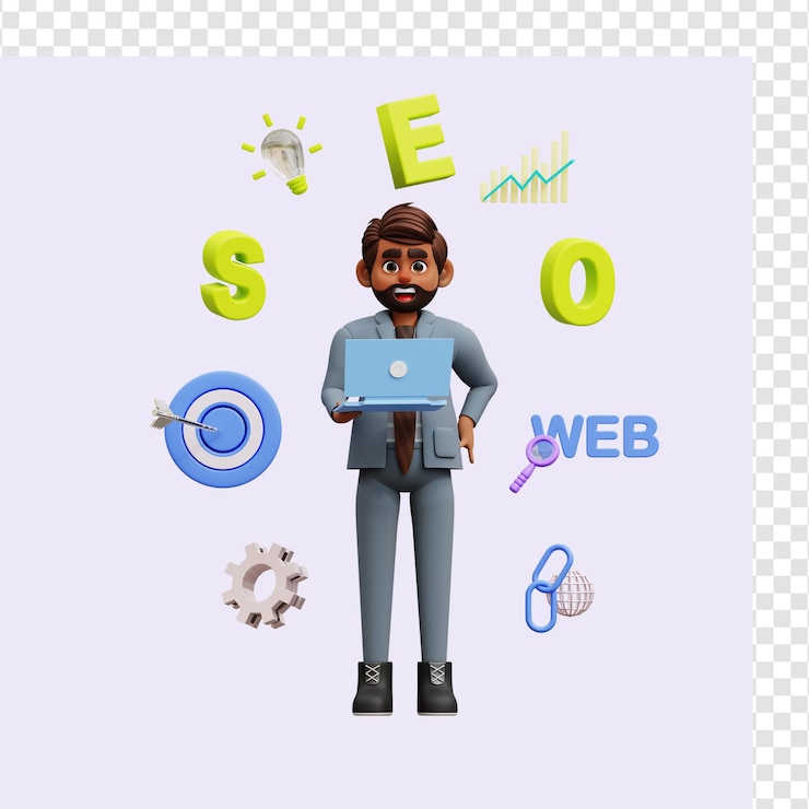 PSD male seo specialist 3d illustration