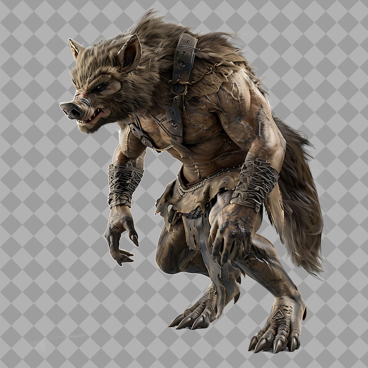 PSD male wereboar estilo de mitologia celta criatura com meia huma isolada renderização de caracteres de alta qualidade