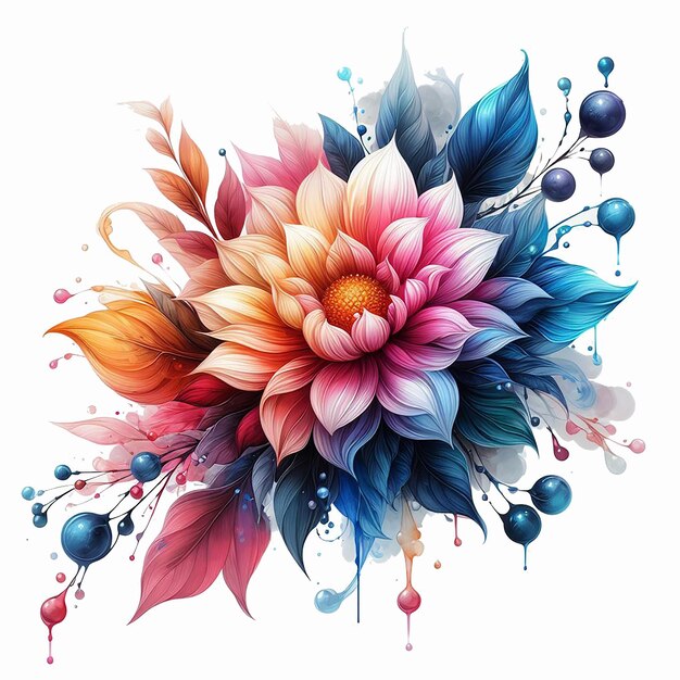 PSD malen sie wasserblumen-design und blumen-hintergrund in transparenter farbe