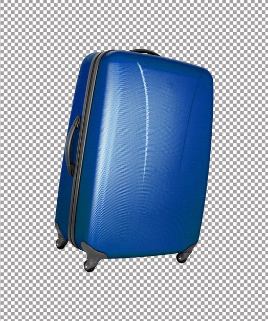 PSD maleta azul conveniente en ruedas aisladas en fondo blanco