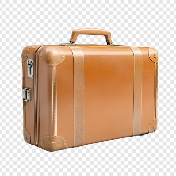 PSD maleta de couro castanho vintage, saco de viagem, bagagem retrô.
