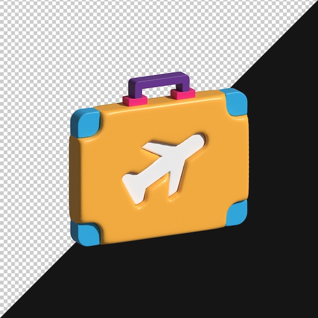 Maleta de dibujos animados en 3D con icono de avión