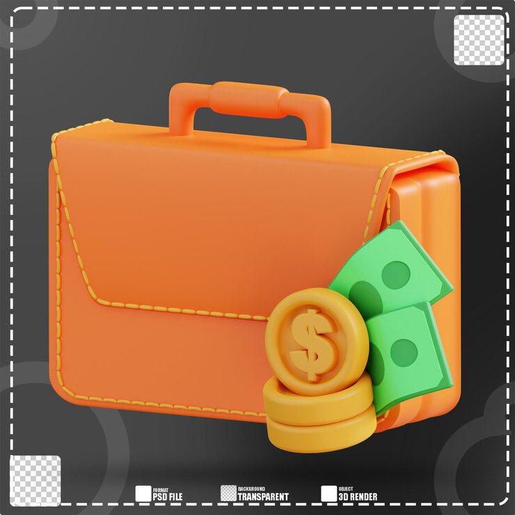 PSD maleta de ilustración 3d y dinero 2
