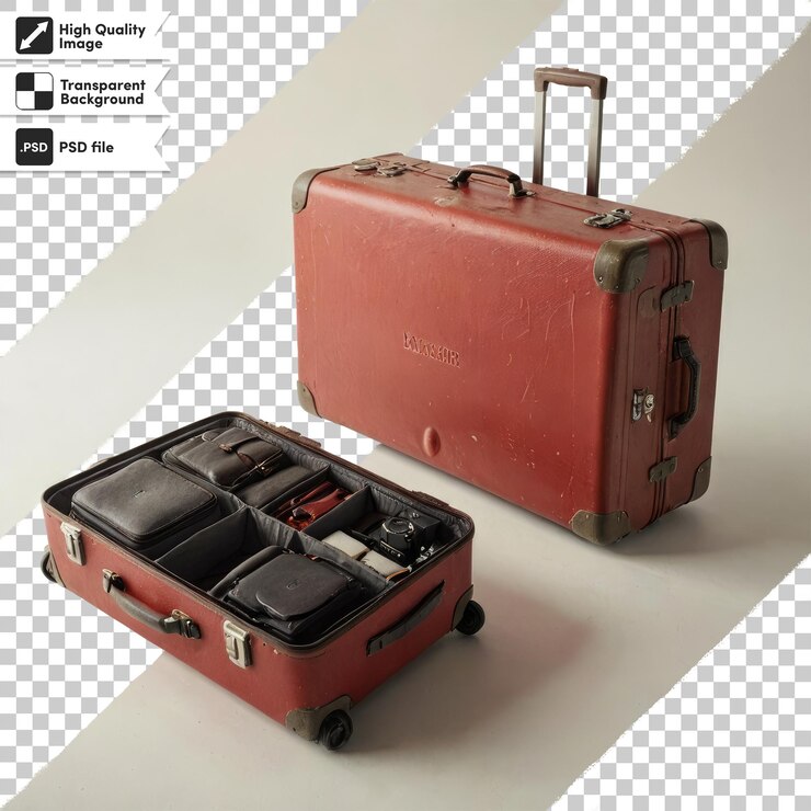 PSD maleta psd para viajar en fondo transparente con capa de máscara editable
