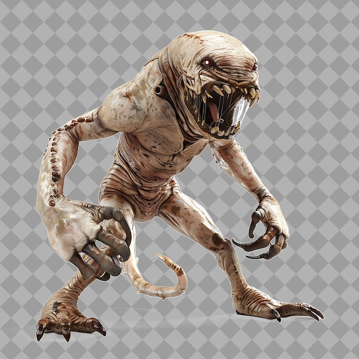 PSD maleworm tremors style creature con metà umano metà wo isolato 3d personaggio illustrazione