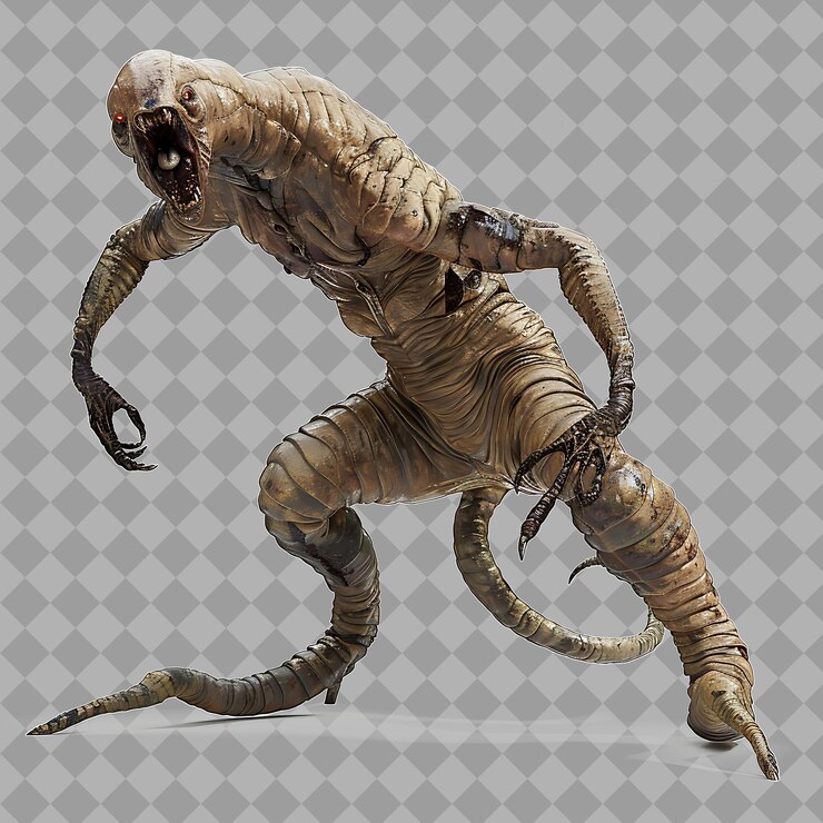 PSD maleworm tremors style creature con metà umano metà wo isolato 3d personaggio illustrazione