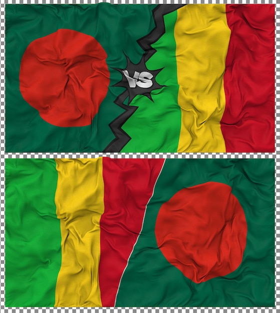 Malí contra Bangladesh Media bandera combinada con textura 3D de la tela de la bandera