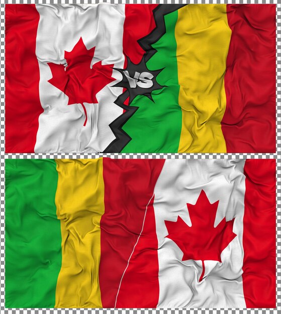 Malí contra Canadá Media bandera combinada con textura 3D de la tela de la bandera