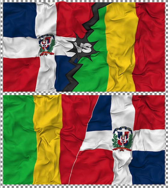 Malí contra Dominicana Media bandera combinada con textura 3D de la tela de la bandera