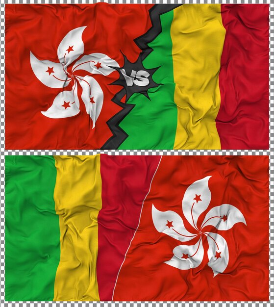 Malí contra Hong Kong Media bandera combinada con textura 3D de la tela de la bandera