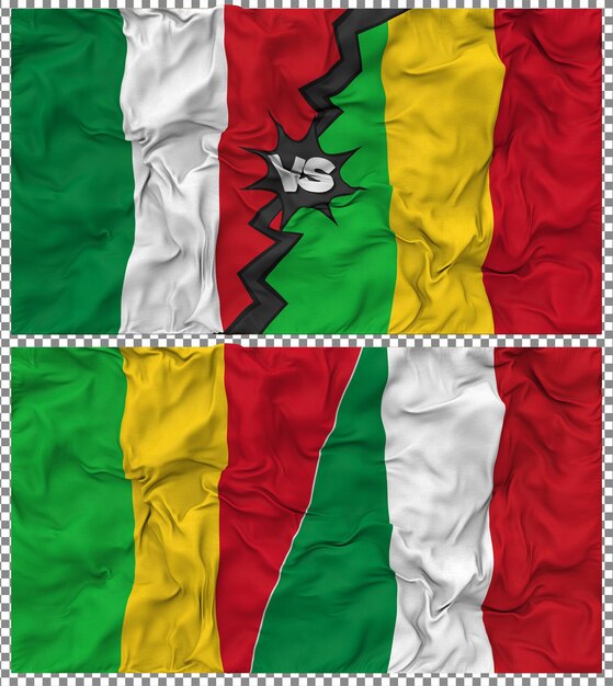 Malí contra Italia Media bandera combinada con textura 3D de la tela de la bandera
