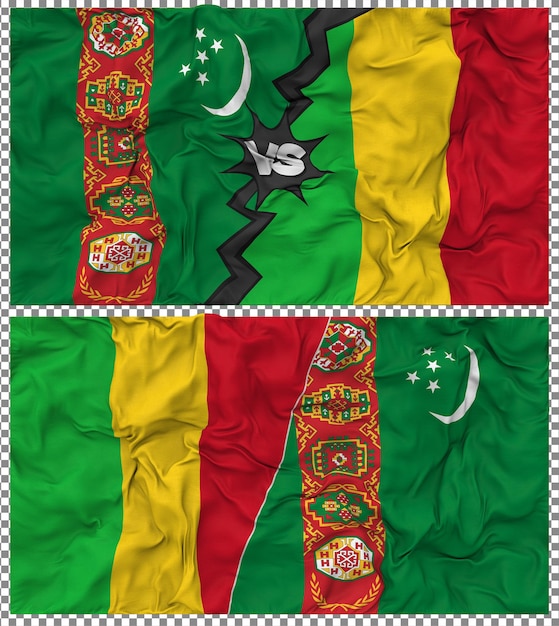 Malí contra Turkmenistán Media bandera combinada con textura 3D de la tela de la bandera