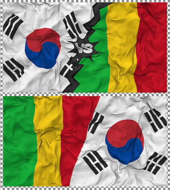 Mali contre la Corée du Sud Half Combined Flag Cloth Bump Texture Rendering 3D