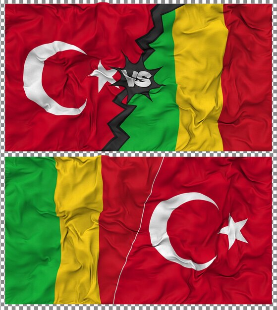 Mali contre la Turquie Half Combined Flag Cloth Bump Texture Rendering en 3D