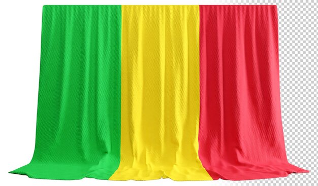 Mali-flaggenvorhang in 3d-darstellung zur feier der lebendigen kultur malis