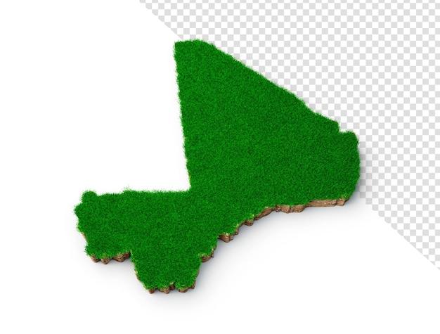 Mali Karte Boden Land Geologie Querschnitt mit grünem Gras und Rock Bodenstruktur 3D-Darstellung
